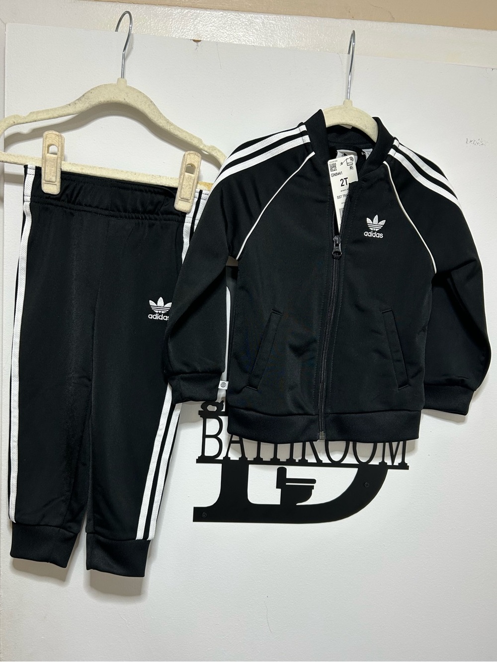 adidas Black & White Kids Track Jacket and Joggers